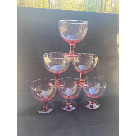 Set of 6 Fun Vintage Pink Glass Ice Cream Dishes/Margarita Glasses - Picture 2 of 10